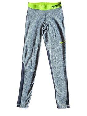 Nike Heather Gray Leggings with Neon Yellow Swoosh